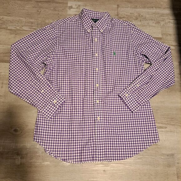 RALPH LAUREN Men's XL Custom Fit Long Sleeve Shirt Purple Gingham Button Down - Picture 1 of 12